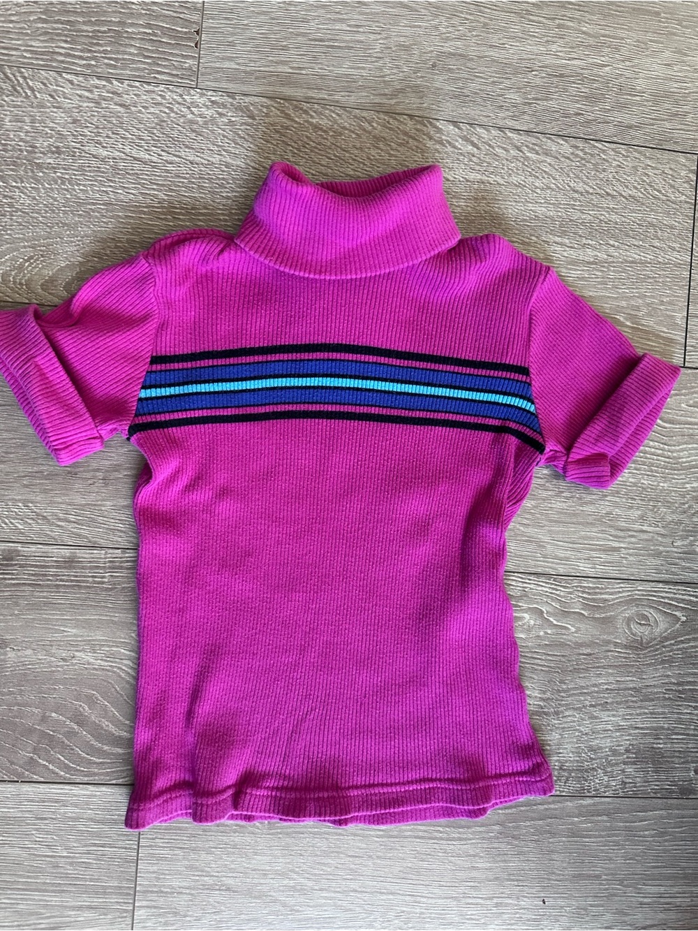 Y2K Gymboree Pink Ribbed Turtleneck Tee with Blue Stripe